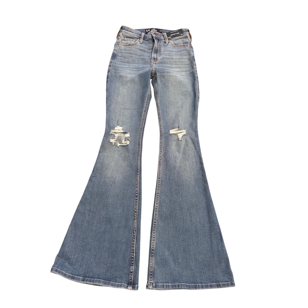 Hollister Vintage Flare‎ High Rise Distressed Jeans Medium Wash Blue W24S 0S/00S
